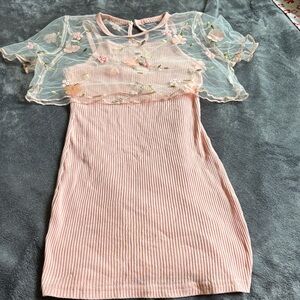 Pink Floral Embroidered Dress